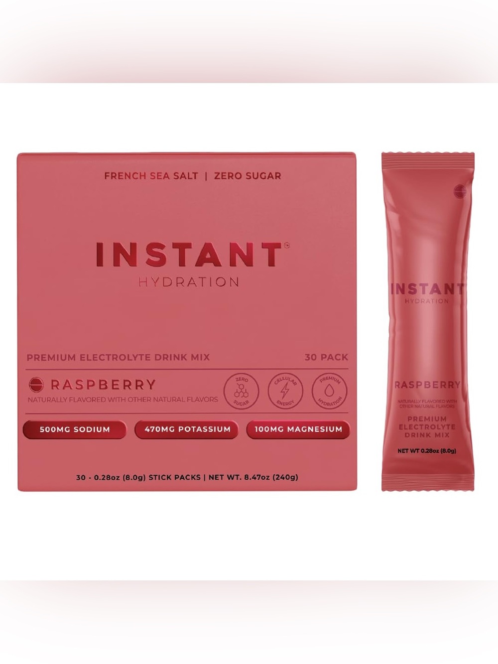 Instant Hydration Raspberry Electrolyte Powder Drink Packets